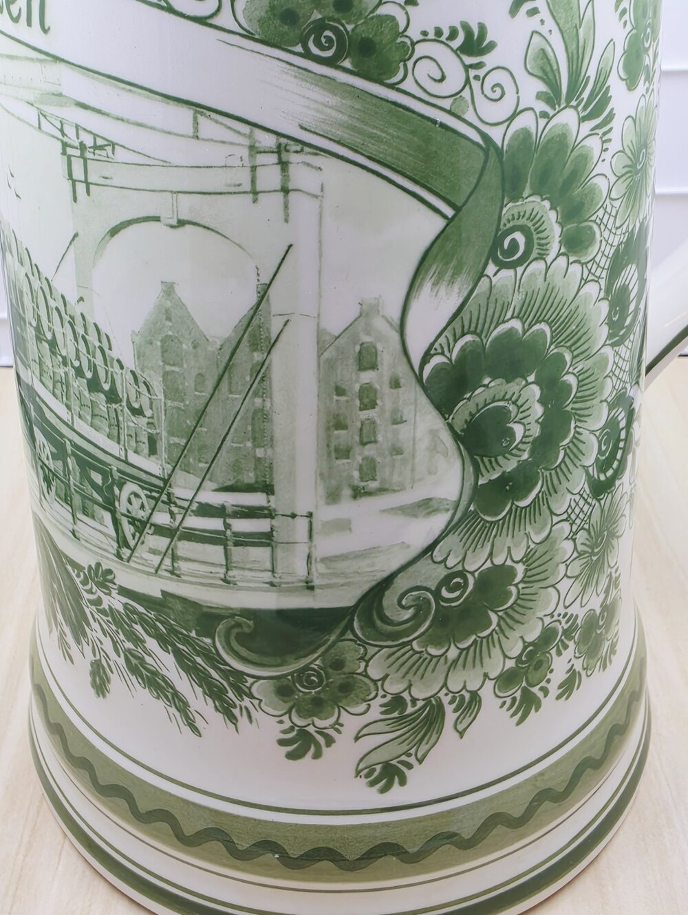 Holland Delft Green Floral Heineken Stein with Handle Vintage Large Stamped - Picture 3 of 15